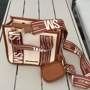 Steve Madden Tan and Cream Logo Crossbody Bag